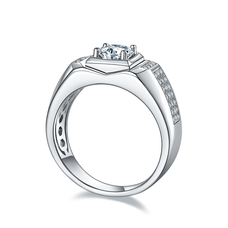 汶泽款S925银镀白金MoissaniteMen's Ring1ctD级